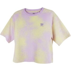 Adidas Original Girl Loose Fit All Over‎ Print Cropped Tee Purple/Yellow Size L
